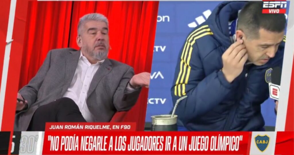 Riquelme abandona entrevista en vivo tras tenso enfrentamiento con panelista de ESPN 1 roman riquelme se indigna entrevista tv argentina boca juniors