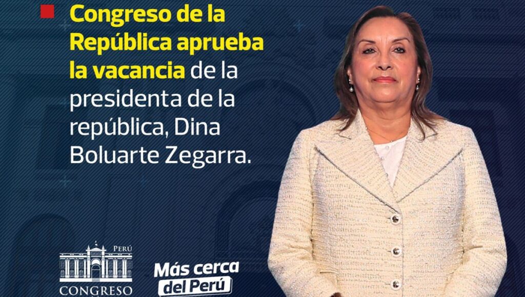 Congreso de Peru destituye a la Presidenta Dina Boluarte por incapacidad moral permanente en medio de crisis de seguridad